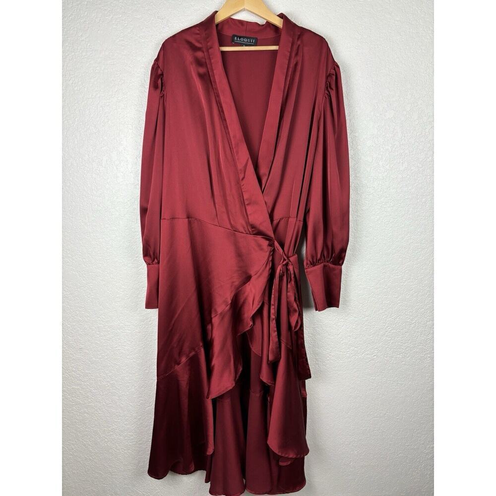 Eloquii Rose Satin Wrap Midi Dress - Picture 5 of 13
